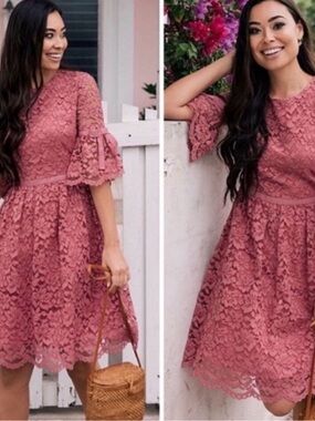 Gal Meets Glam Dusty Rose Lace Midi Dress